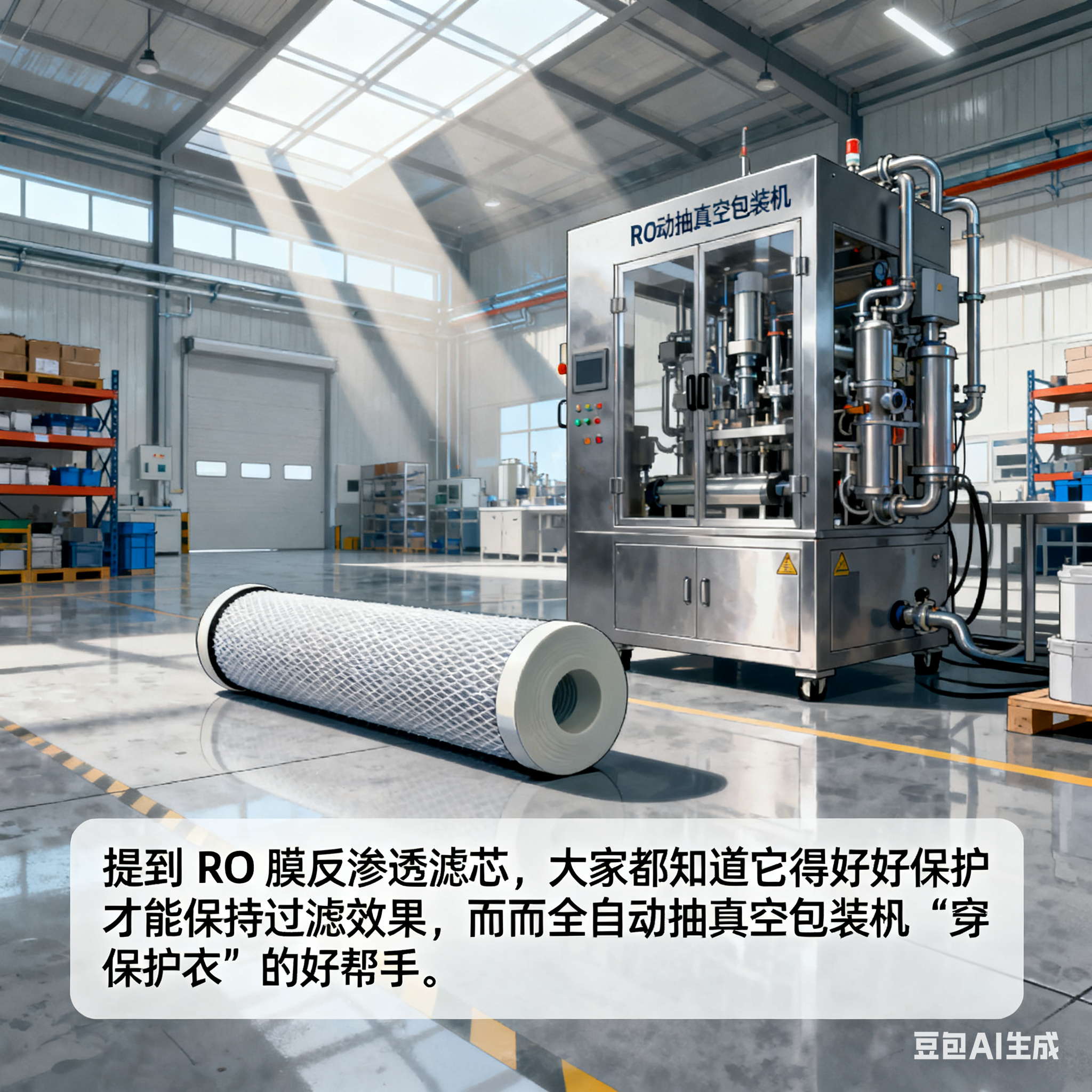 RO 膜滤芯全自动抽真空包装机，咋完成包装的？(1)